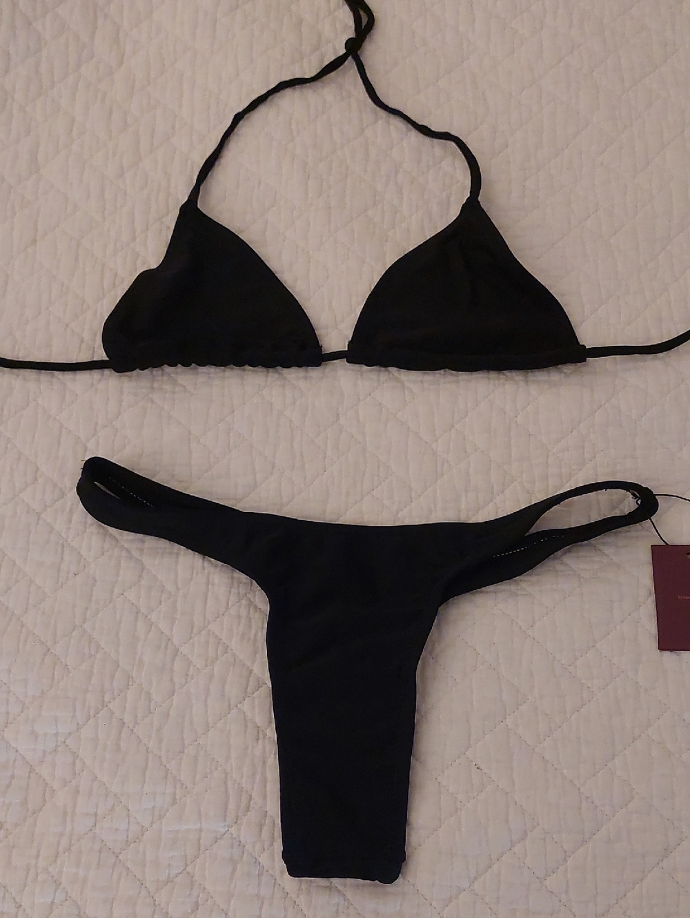 Black Triangle Thong Bikini Set - Women Swim